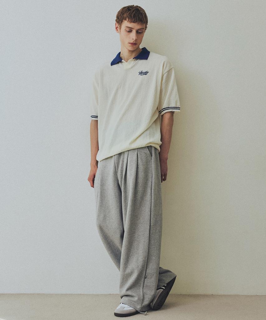 NODU Summer Vivid Color Block Collar Knit [Ivory/Blue]