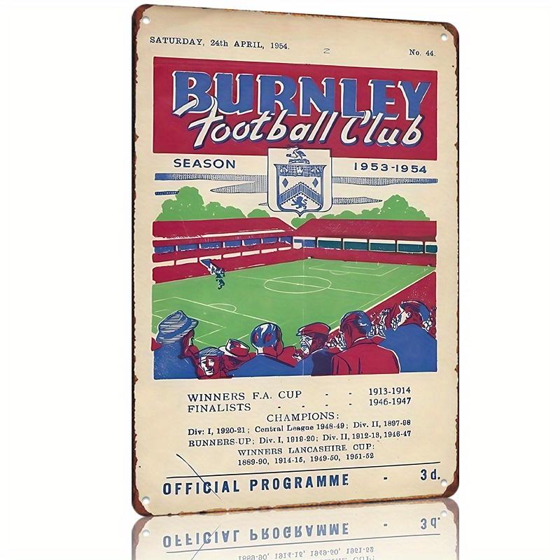 Vintage Burnley Football Club Program Cover Season Highlights Metal Tin Sign Retro Soccer Tournament Artwork for