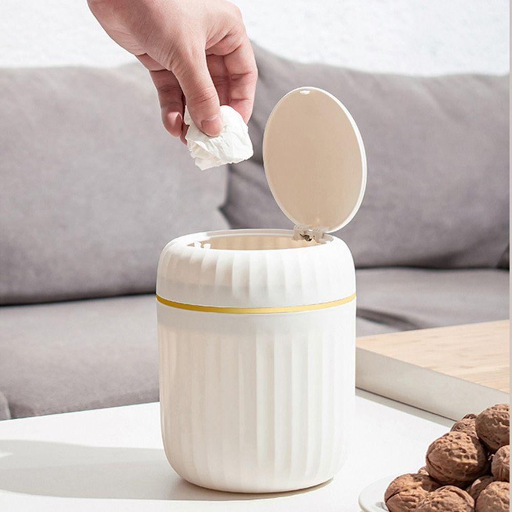 Round/Triangle Mini Desktop Trash Can Press Type Plastic Waste Bin Desk Storage Box Home Supplies