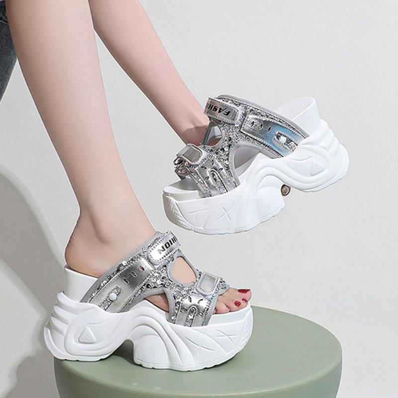 Fashion Platform Slippers Women Summer Shoes Black Height Increasing Casual Sports Sandals Chunky High Heel Ladies Slides Zapatos Mujer