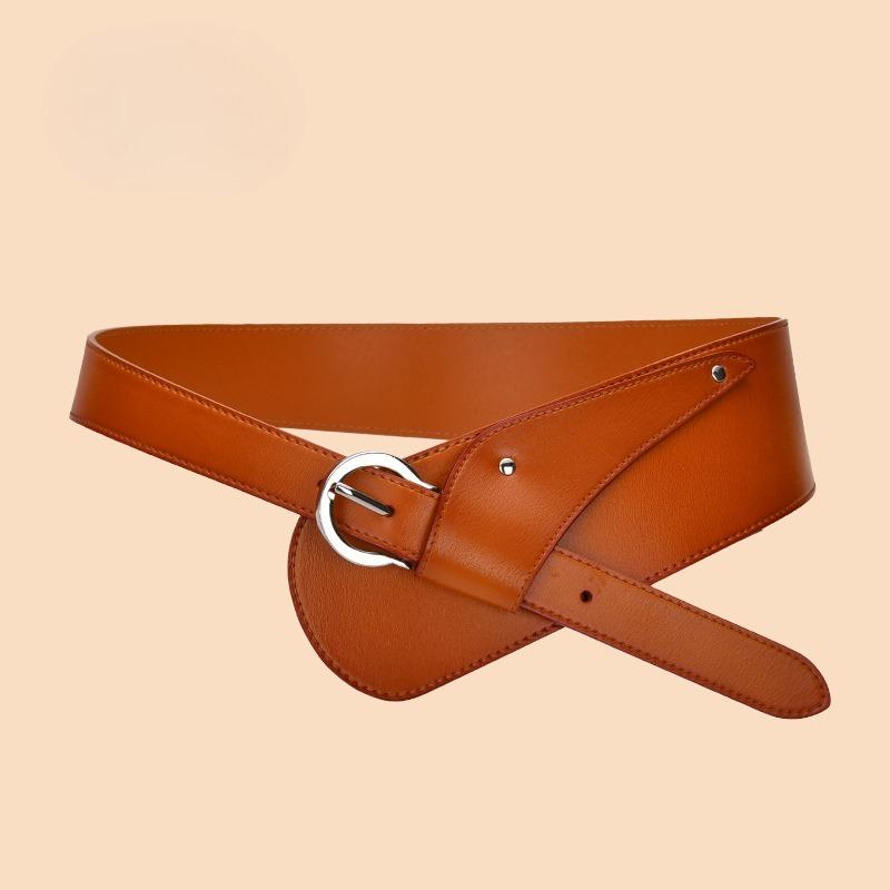 Genuine Leather Waist Seal Pin Buckle Women's Fashionable Versatile Coat Waist Tucked Waist Retro Belt European and American Style Belt Women