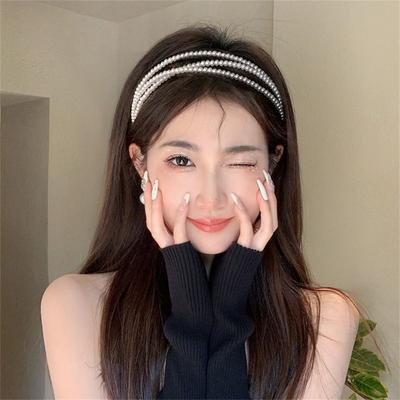 Женская повязка на голову в стиле ретро с жемчугом, трехслойная повязка для волос с белым жемчугом, женский простой обруч для волос с ободок, модные аксессуары для волос 2024