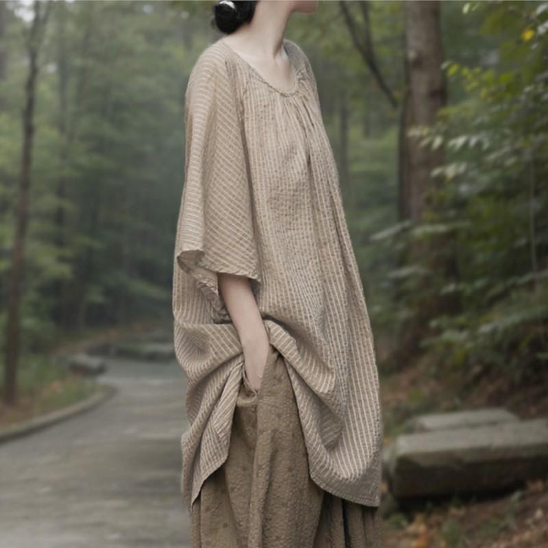 Johnature Женские винтажные футболки с рукавами летучая мышь, полосатые летние футболки с круглым вырезом, свободные, мягкие