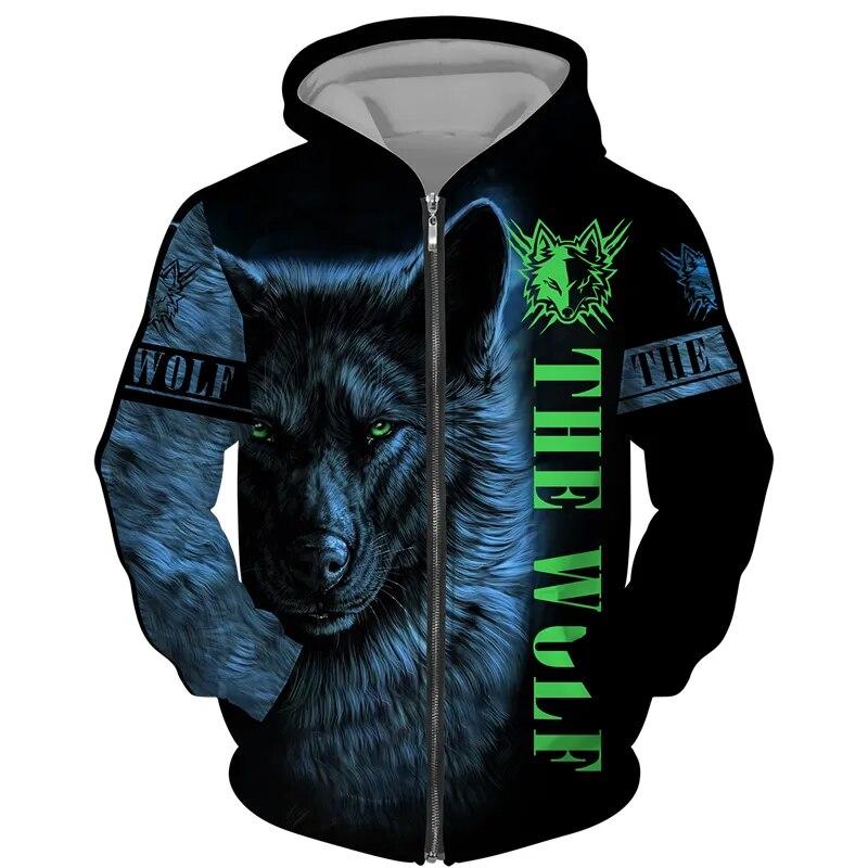 Cool 3D Wolf Printed Zipper Hoodies Fashion Men/Women Streetwear Hooded Jacket Coat Unisex Casual Hip Hop Pullover Sweatshirts