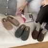 2025 новые тапочки Мао Мао женские осенне-зимние плюшевые с закрытым носком полутапочки на плоской подошве хлопковые шлепанцы модные туфли Мао Мао