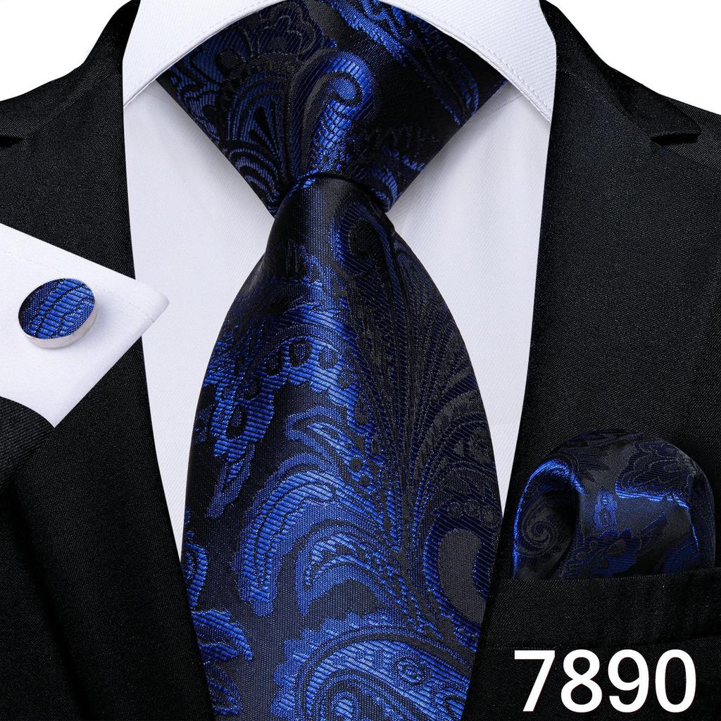 Мужской набор: Шёлковый галстук, карманный платок и запонки