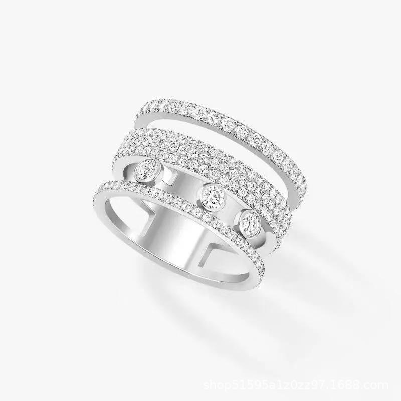MessiKa Three-Row Diamond Ring: Elegant Starry Sky Hepburn Style for Women