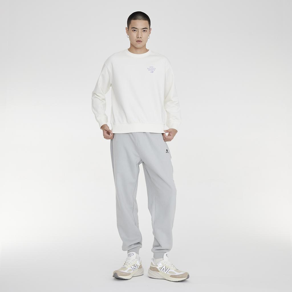 New Balance Свитшот с принтом логотипа Азиатский размер 'Белый Фиолетовый' Унисекс 5CD12152-IV