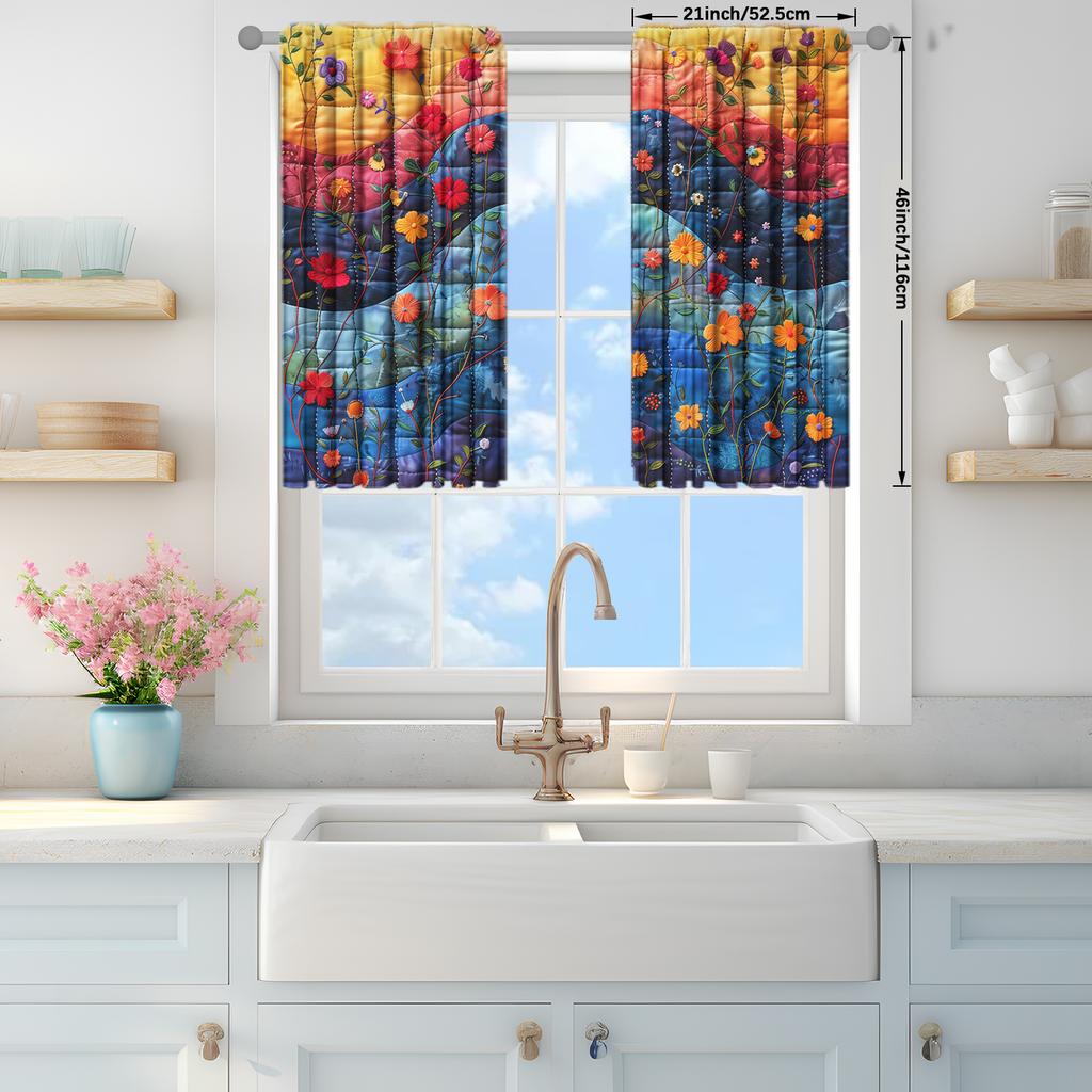 2 шт. Игривое одеяло с цветочным принтом, занавеска для домашнего декора - Карманная штора для спальни, офиса, кухни