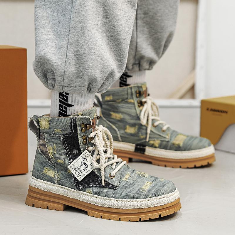 Men Cowboy Boots Outdoor Fashion Trendy All-match Style Mens Biker Boot Designed Style Popular Model Hard-wearing Male Shoes