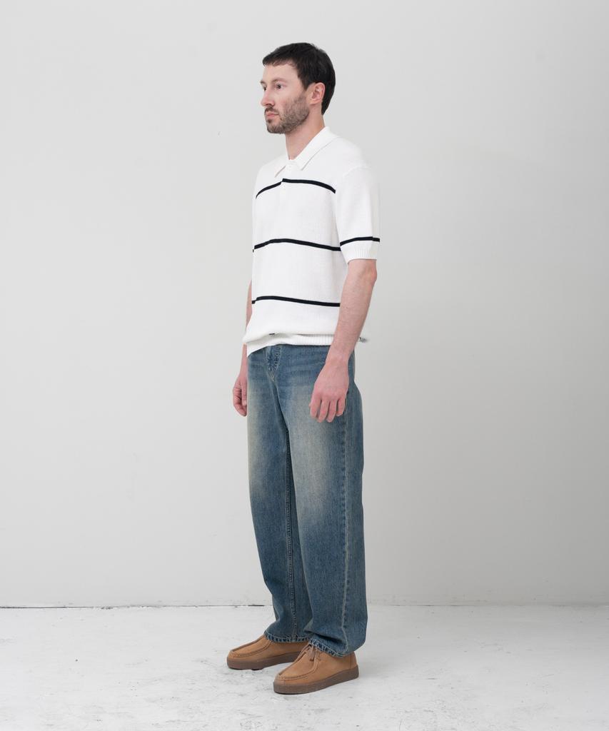 MANNERGRAM Textured Striped 100% Cotton Polo Short Sleeve Knit White