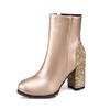 Winter Women Ankle Boots Chunky Heel Sequins Custom Boots for Women Large Size Winter Botas De Mujer Pumps Ladies Shoes WSH4152