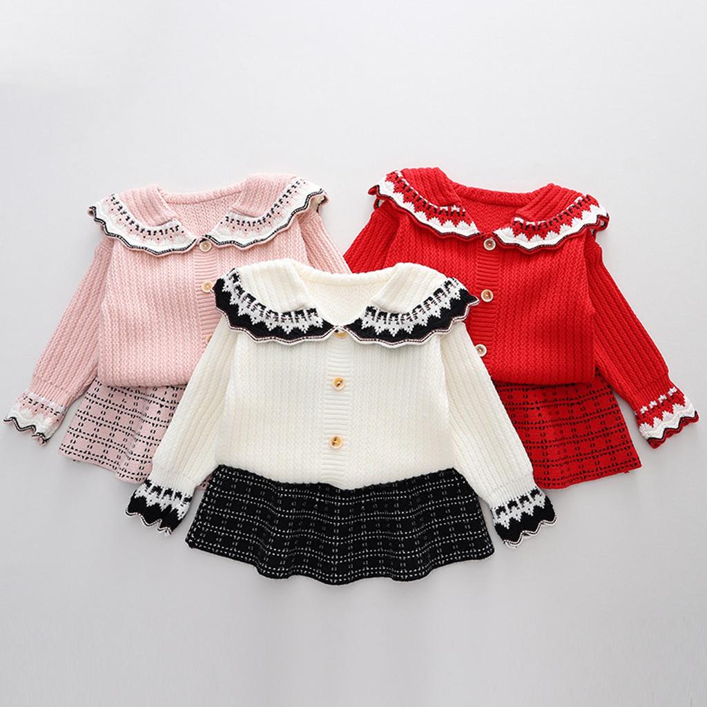 Girls' Knitted Set Skirt Treasure College Sweater Two Piece Cardigan Set