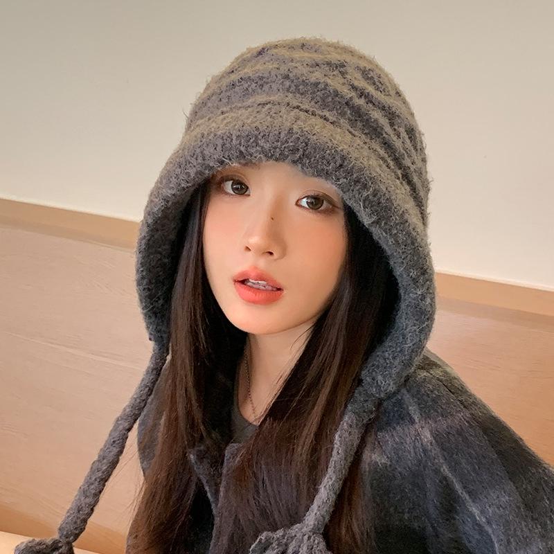 Универсальная утолщенная вязаная шерстяная шапка с кисточками - Теплый, ветрозащитный пуловер для осени/зимы (2025)