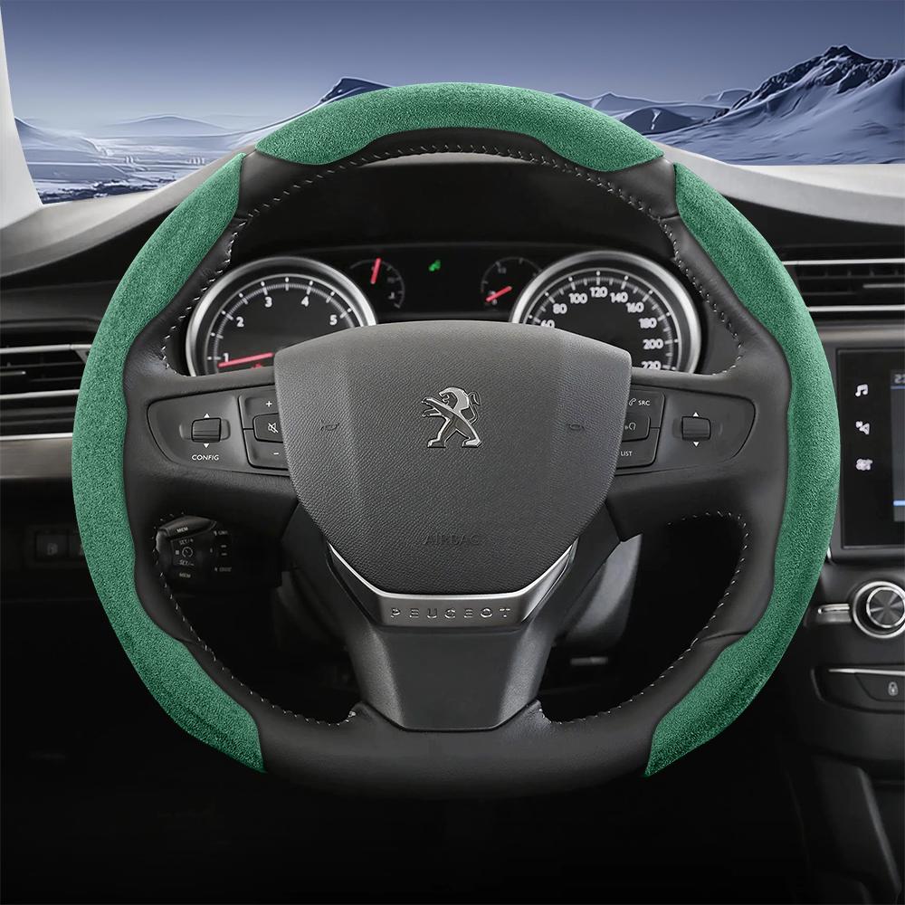 vcxja9 Suitable for Peugeot Sports Suede Steering Wheel Cover with Split Snap-On Anti-Slip Design for Models Such as 208 E-208, 2008 E-2008, 3008