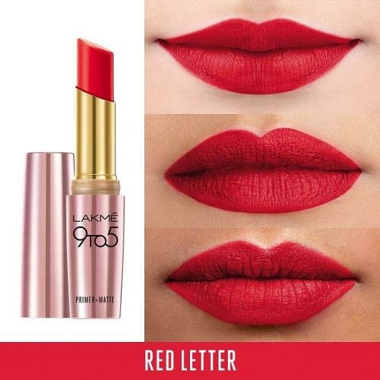 Lakme 9 To 5 Primer Plus Matte Lip Color Red Letter 3.6 Gm