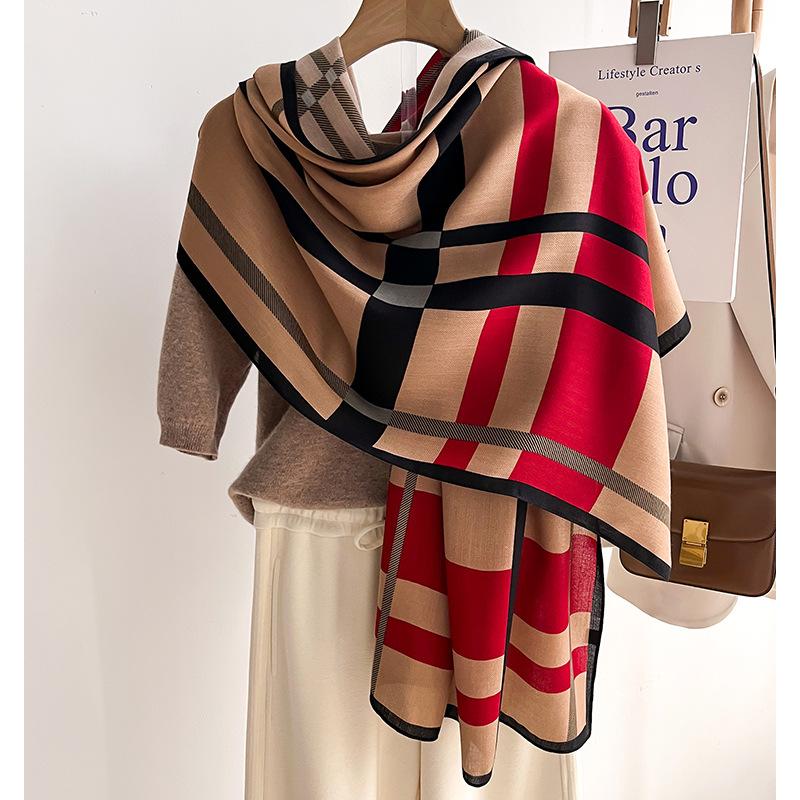 Multicolor Striped Scarf Elegant Style Thin Warm Shawl Autumn Winter Coldproof Cozy Inelastic Scarf For Women
