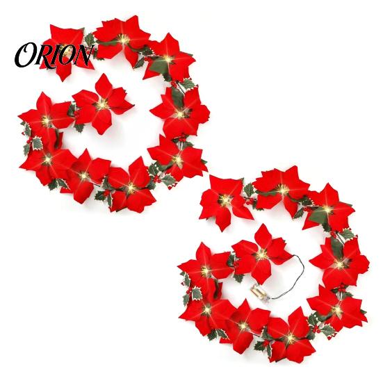 Festive Winter Home Decorations Christmas Poinsettia Garland with Light, 78/118 Inch Lighted Artificial Flower for Mantel String Light 10/20 LEDs Xmas