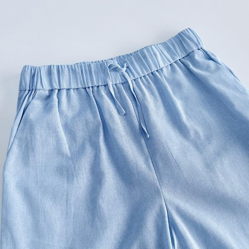 Комплект из хлопка, однотонный, с V-образным вырезом, короткими рукавами, топом и широкими брюками, повседневный женский комплект из 2 предметов, простой повседневный комплект из длинных брюк, весна-лето 2025 г.