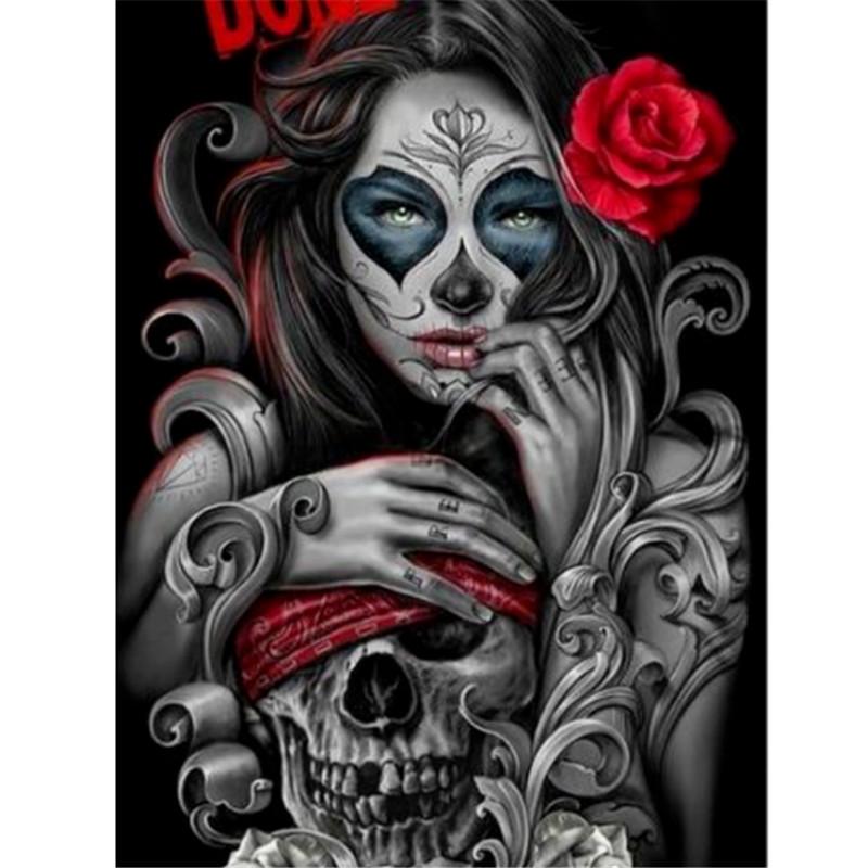 Full 5D Diy Diamond Painting Female Skull Diamond Embroidery Kits Full Lay Cross Stitch Home Decor Handmade Gift