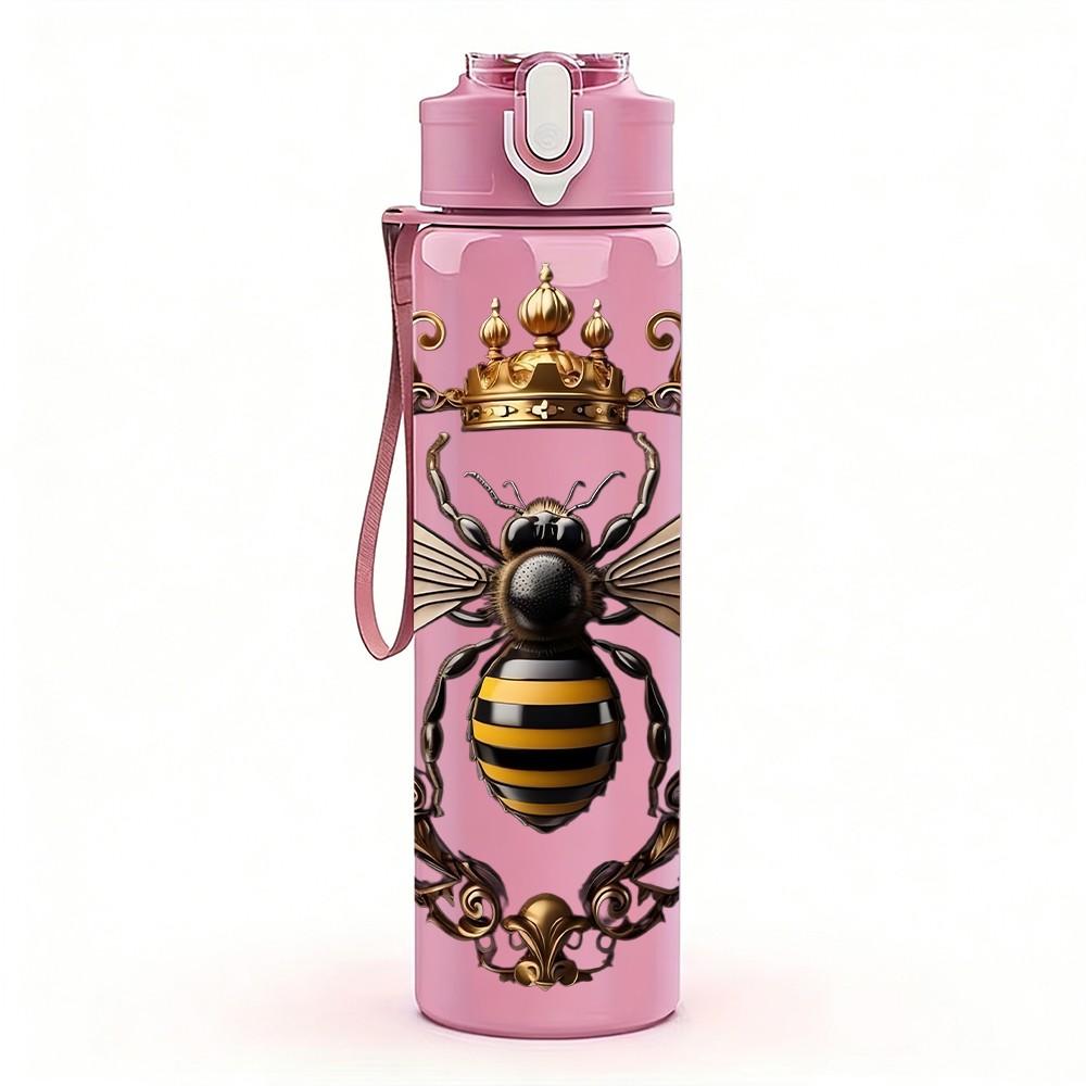 1PC Ornate Frame Bee Royal Art Print 750ml Color Plastic Sports Water Bottle Leakproof Flip Straw Lid Suitable for Sports Office Home Use