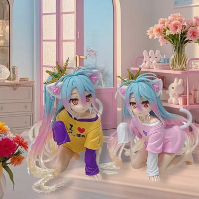 В наличии Аниме Нет игры — нет жизни: Фигурка Zero Shiro для рабочего стола, милая, белая, в футболке с кошачьими ушками, 10 см, модель, игрушечные фигурки, украшения, подарки
