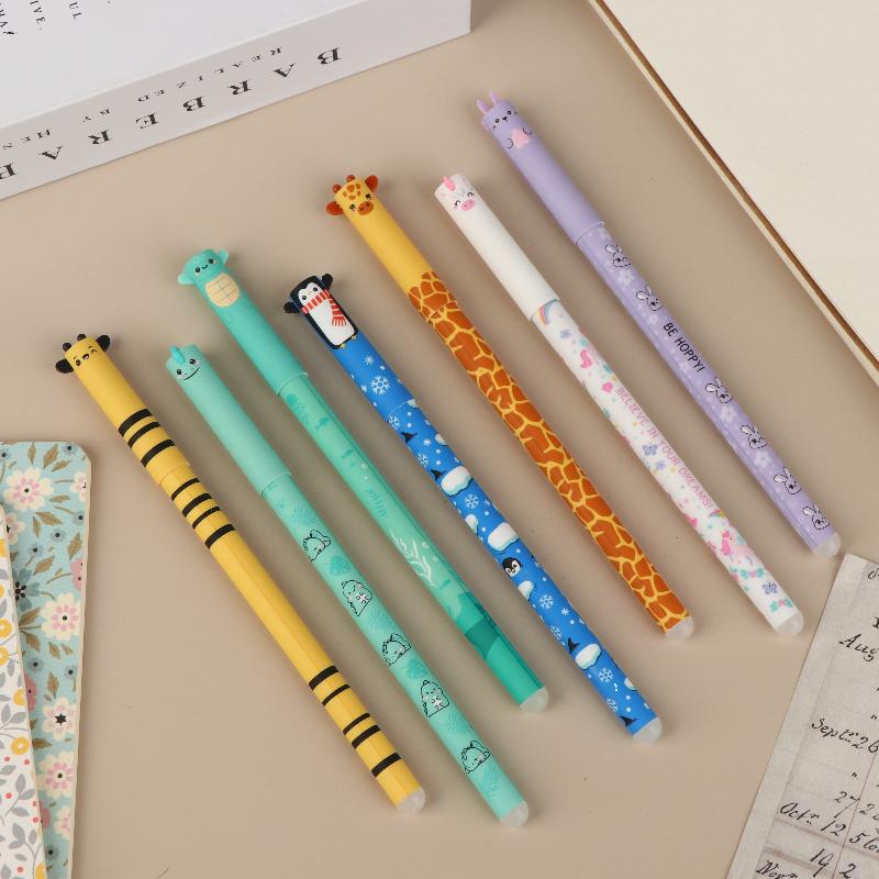 7Pcs Pen Bee Rabbit Giraffe 0.5Mm Colored Pen Core Neutral Pen Cartoon Animals Erasable Gel For Writing School Supplies