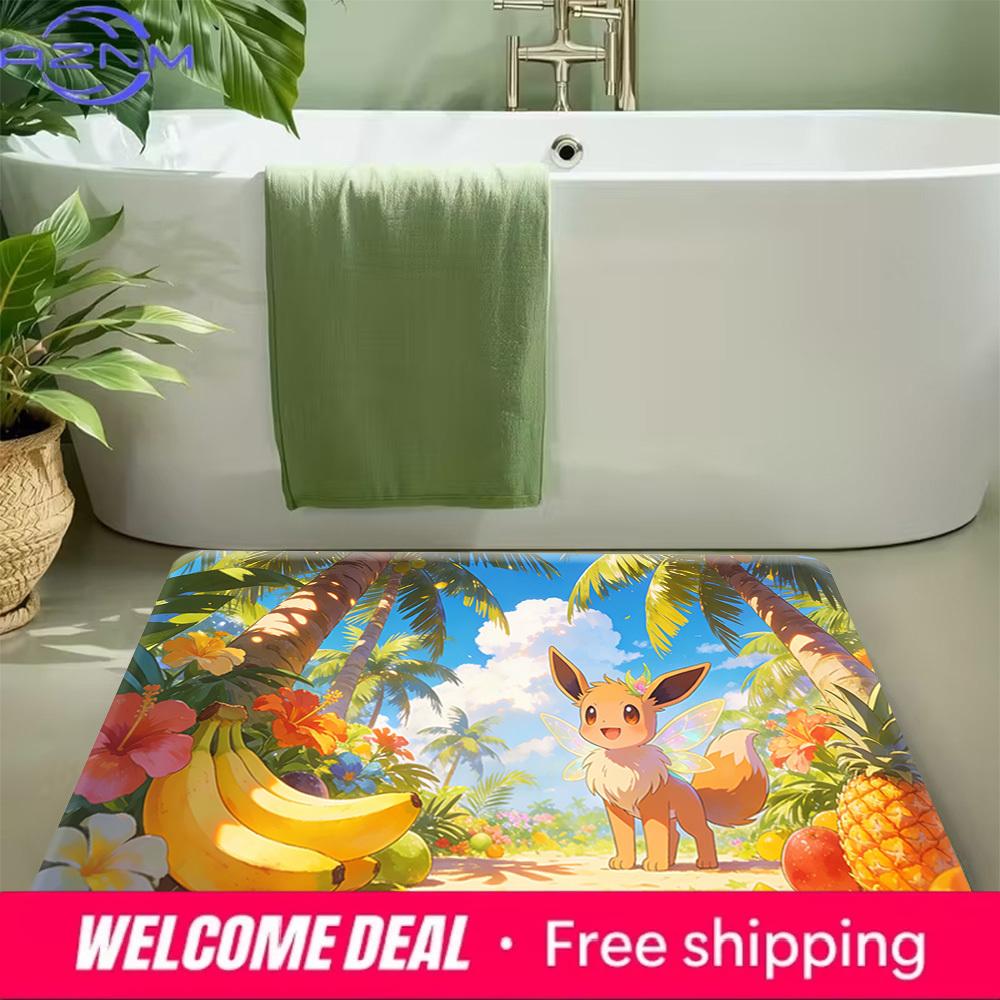 Eevee Tropical Beach Print Doormat Anti-slip Absorbent Floor Mat for Home Entrance Bedroom Living Room Decor
