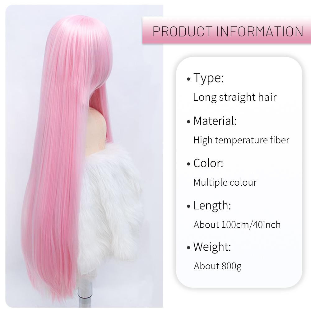 Длинный синтетический парик аниме для косплея 100 см с челкой, светлые, синие, красные, розовые, фиолетовые волосы для вечеринки