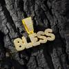 Hip Hop Letter BLESS Pendant Necklace for Women Men Shiny Rhinestones 13MM Cuban Chain Crystal Necklaces Fashion Jewelry Gifts