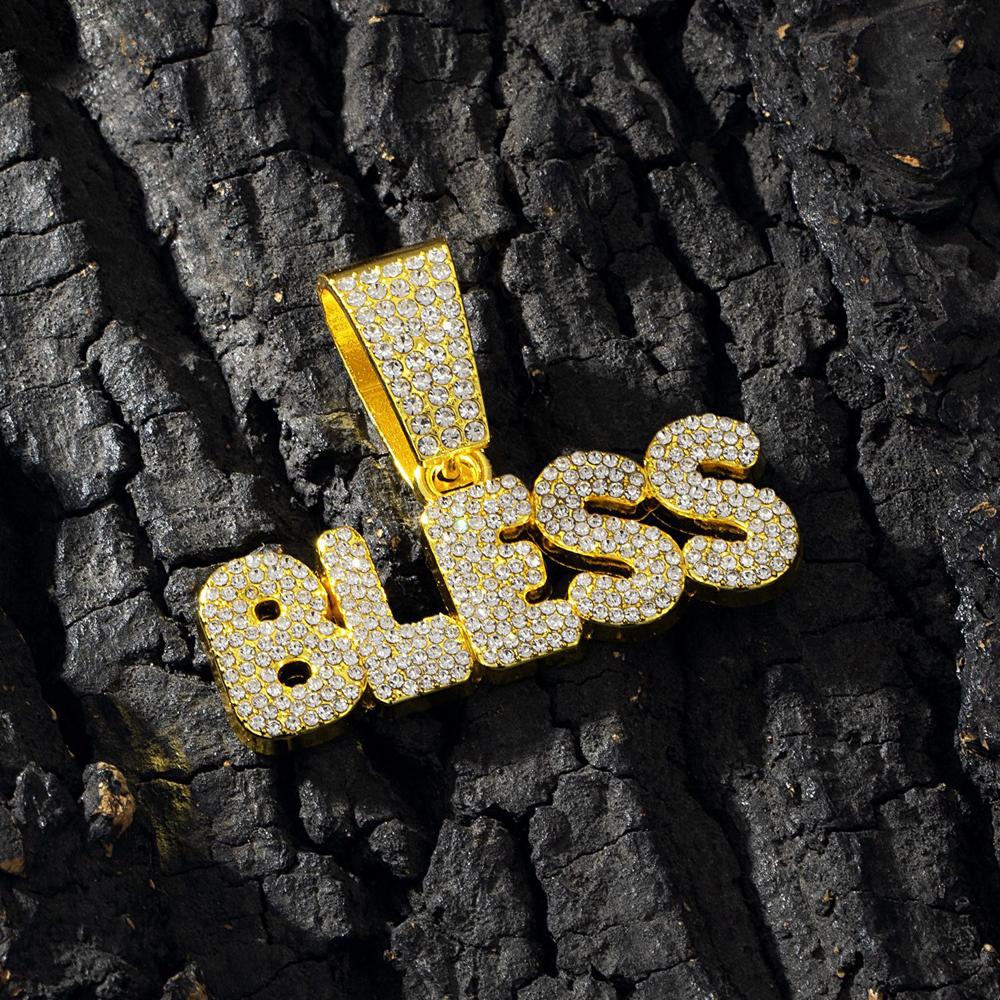 Hip Hop Letter BLESS Pendant Necklace for Women Men Shiny Rhinestones 13MM Cuban Chain Crystal Necklaces Fashion Jewelry Gifts