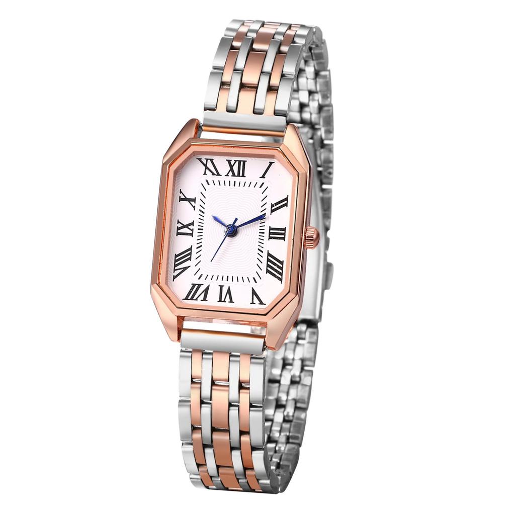 Square Roman Analog Stainless Steel Quartz For Commuting To Work or Fashion Silver Gift for Girlfriend Women's Watch Simple, Stylish, Cute,