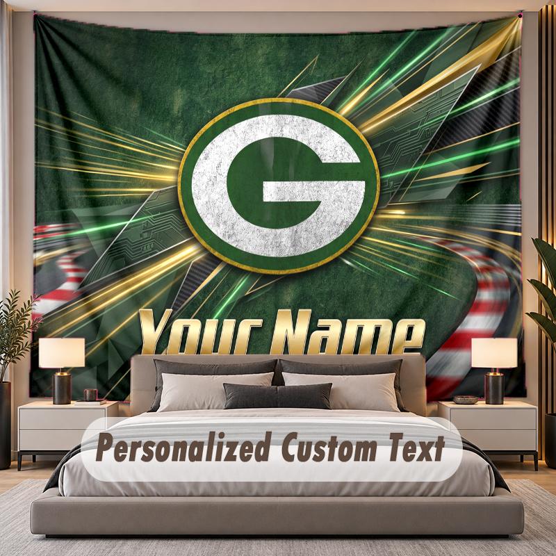 Custom Name Text Tapestry Green Bay Packers Personalized Polyester Wall Tapestry For Bedroom And Room