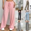 Autumn Winter Women's Casual Striped Solid Color Elastic Rope Cotton Straight Leg Pants Trousers Women’s