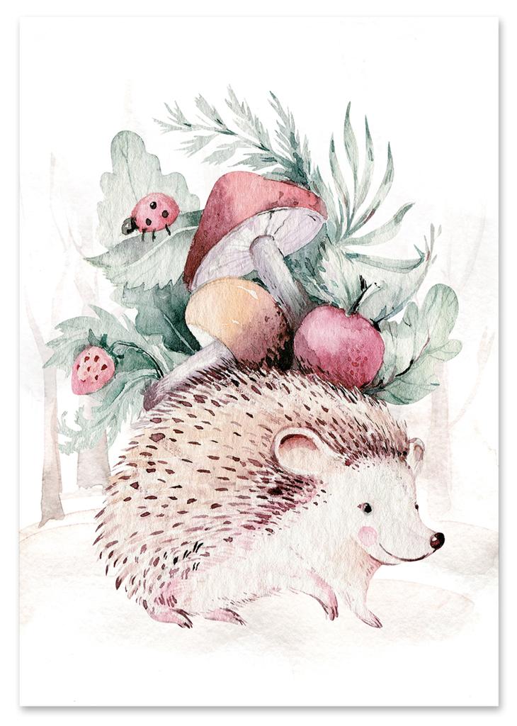 Плакат картинки для детей для детской комнаты ёж лесные животные
