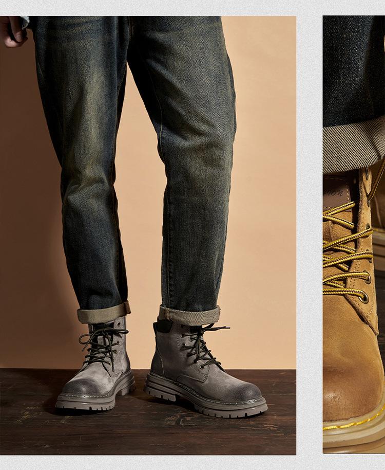 Мужские бархатные высокие ботинки Martin: Желтые зимние рабочие и снегоступы из натуральной кожи, хлопковая обувь для пар.