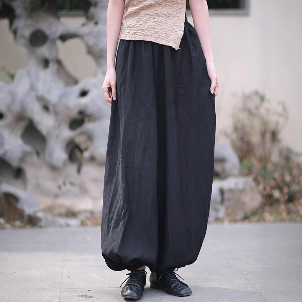 Johnature Women Vintage Bloomers Pants Solid Color Elastic Waist Trousers Summer Loose Casual Female Pants