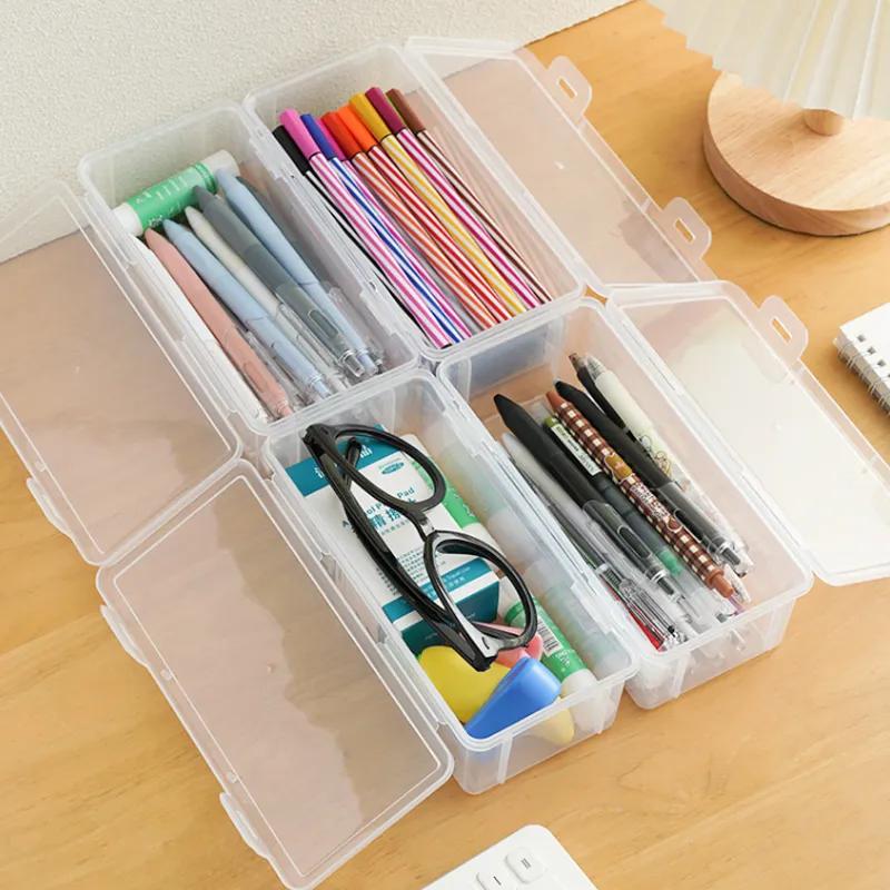 Коробка для хранения карандашей большой вместимости прозрачная коробка для хранения канцелярских принадлежностей подставка для ручек для цветных карандашей детских мелков для рисования и эскизов пенал
