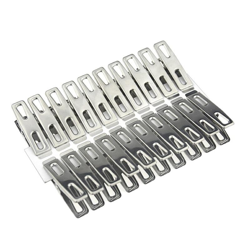 20pcs Stainless Steel Flat Mouth Clothespins, Binder Clips, Drying Hanger, Metal Clip Set, Metal Clothes Clips For Clothes Sock