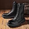 Genuine Leather Mens Footwear Metal Zipper Male Motorcycle Boots Lace-Up Casual Ankle Boots Outdoor Warm Plush Fur Winter Shoes