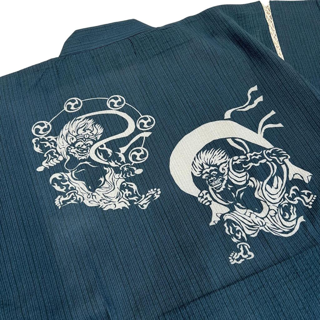 Jinbei Shijira Weave Cool Summer Cotton Discharge Printed Original Pattern Japanese Clothes Summer Clothes Print Style Lightning Navy Blue M [Edo Ten]