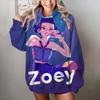 KPop Demon Hunters Women's Hoodie Autumn/Winter Warm Star Gradient "Zoey" Word Fashion Long Sleeve Hoodies
