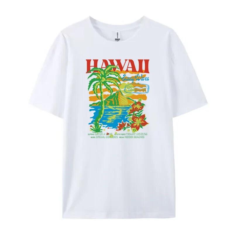 Гавайская футболка оверсайз Милая тропическая пляжная футболка Хлопок с коротким рукавом Винтажные графические футболки Женские летние модные топы для отпуска