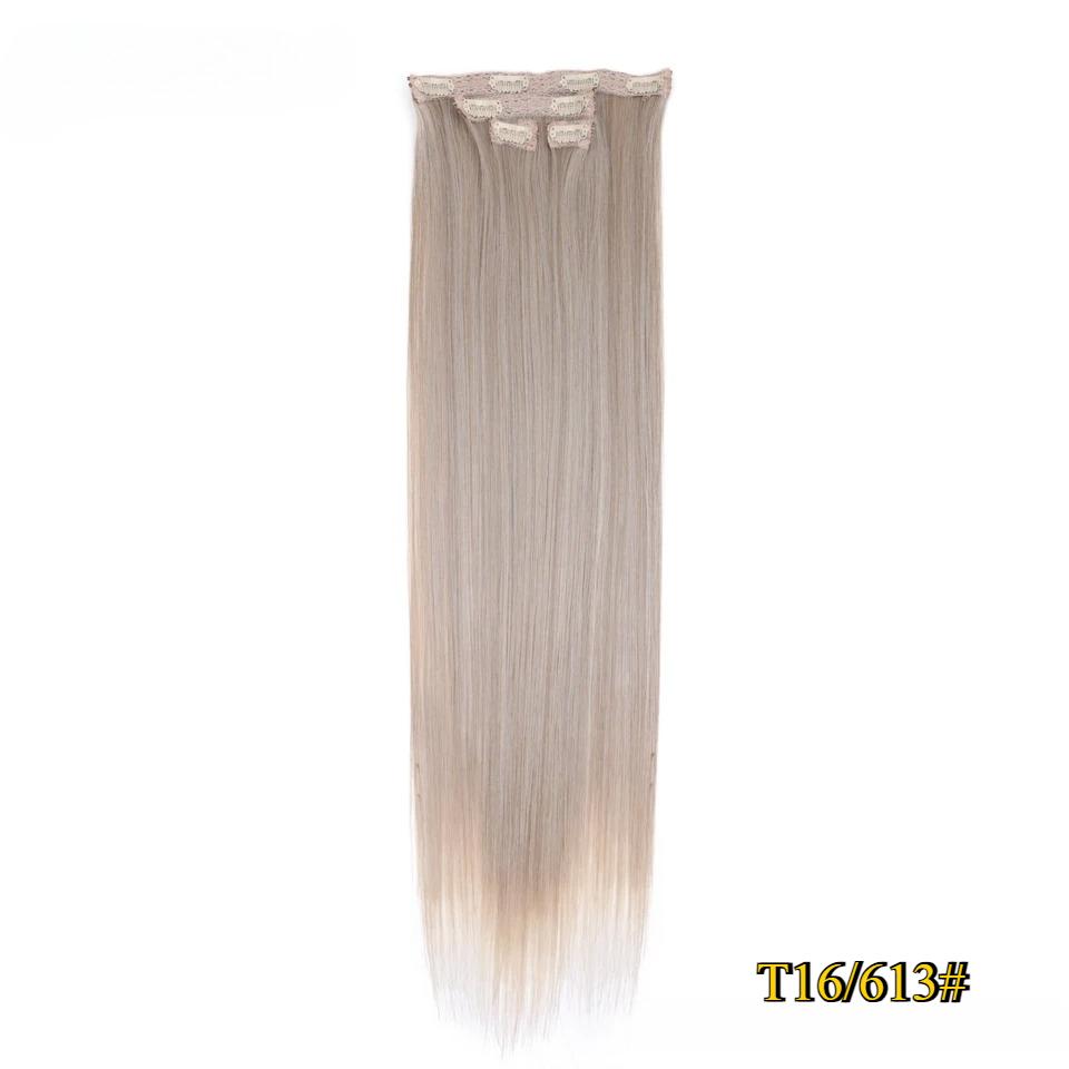 FREEDOM Synthetic Clip Hair Extensions 4Pcs/Set 24 Inch Long Straight Ombre Brown Blonde 8 Clips In Hair Extensions For Women