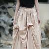 Johnature Women Vintage Irregular Skirts Elastic Waist Solid Color Summer Fold Female Skirts