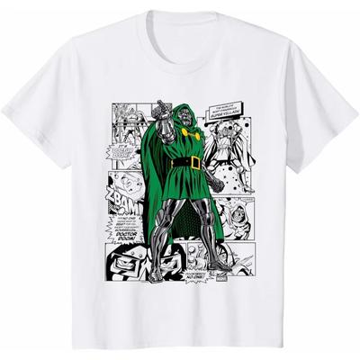 Футболка Marvel Доктор Дум Унисекс С коротким рукавом Винтажный стиль Плотный хлопок Обычный крой Круглый вырез Повседневная футболка для взрослых фанатов