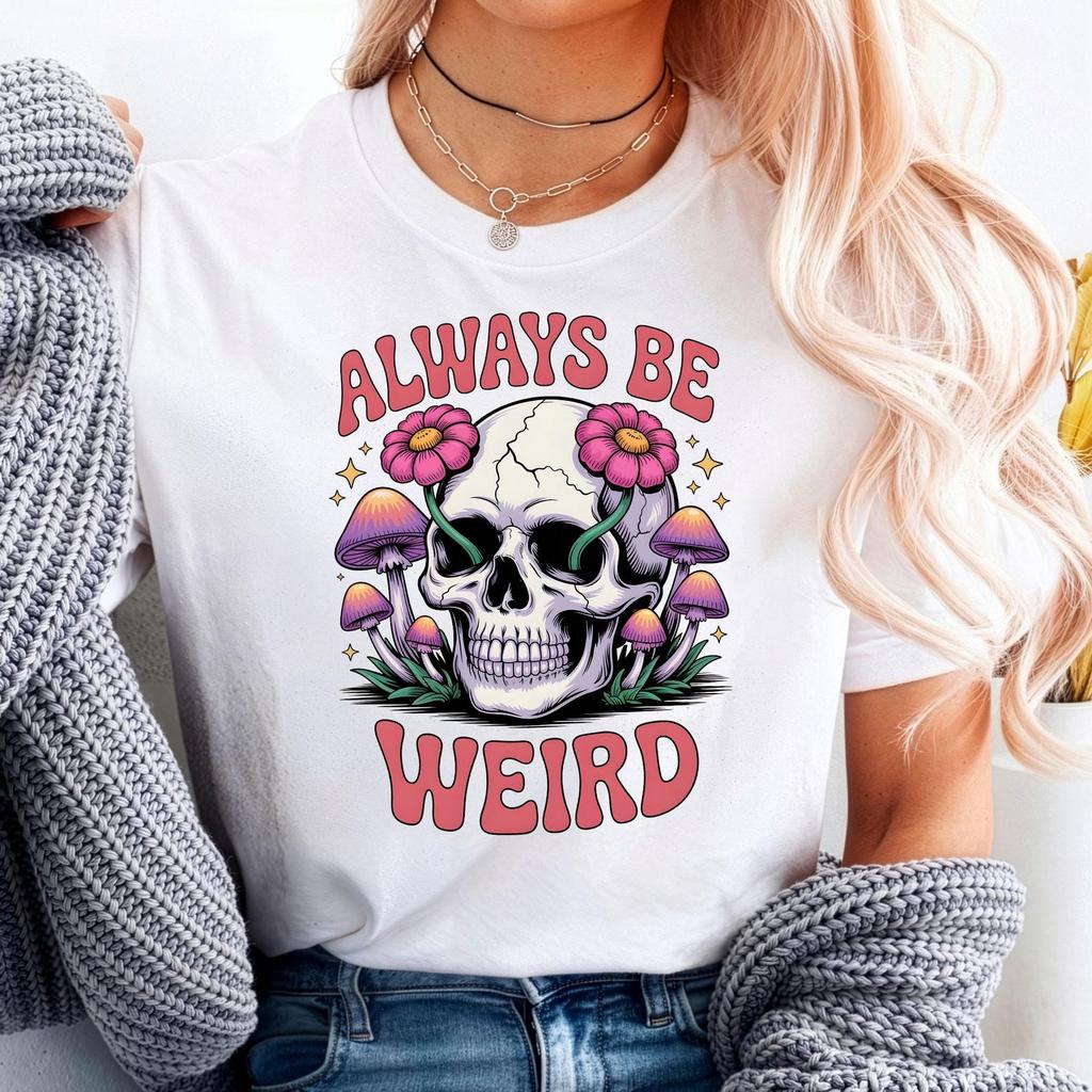 Always Be Weird Skull Floral T-Shirt, Pastel Goth Retro Skeleton Tee