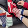 Белые закатанные носки, женские носки до середины икры, женские весенне-осенние полосатые бесшовные махровые носки