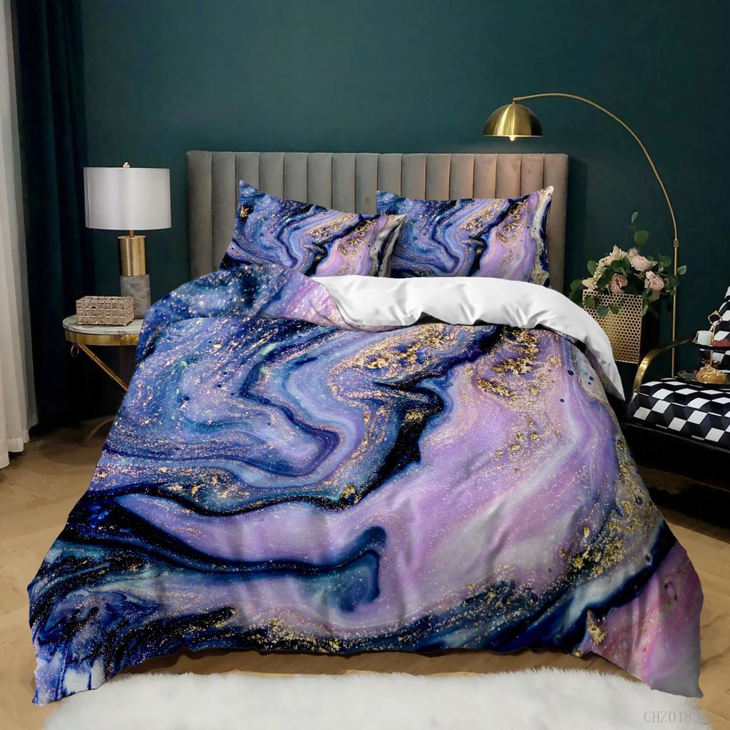 Home Textile Marble Texture Three-Piece Gradual Change Quilt Cover Digital Printing Bedding
