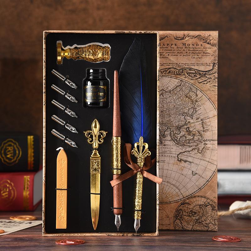 Victorian Dual Dip Pen Set Colorful Feather Quills Nibs Premium Calligraphy Kit Vintage Writing Tools for Beginners Feather Pen